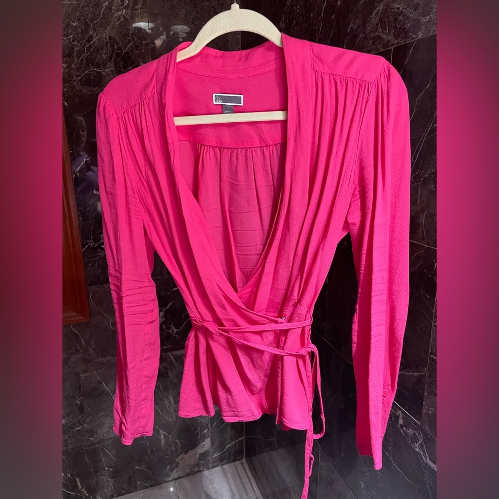 Chelsea28 Barbie Pink Wrap Linen Blouse Size S